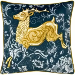 Image of Paoletti Harewood Stag Botanical Piped Edge Cushion Cover, Multi, 50 x 50 Cm