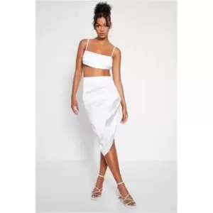 Image of I Saw It First White Satin Drape Midi Skirt Co-Ord - White