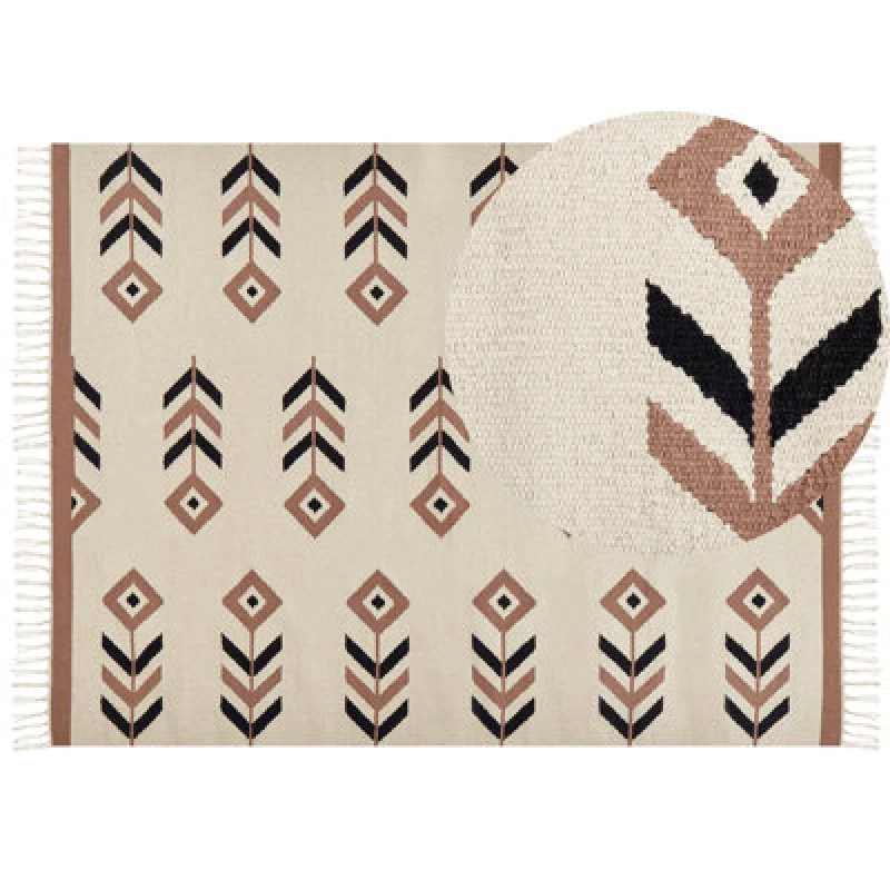 Image of Beliani Rug Niavan Beige 160 X 230 Cm Cotton Kilim