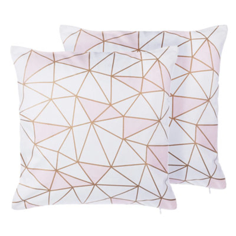 Image of Beliani Set Of 2 Decorative Cushions Clarkia Cotton 45 X 45cm Pink Geometric Pattern