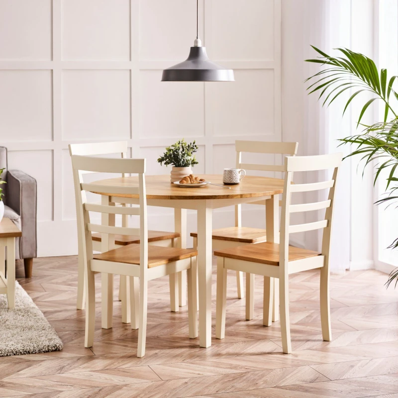 Image of FurnitureboxUK Salcombe Round Wooden Table & 4 Whitby Dining Chairs Cream