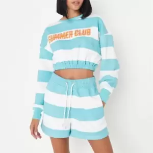 Image of Missguided Striped Summer Club Crop Sweatshirt - Blue