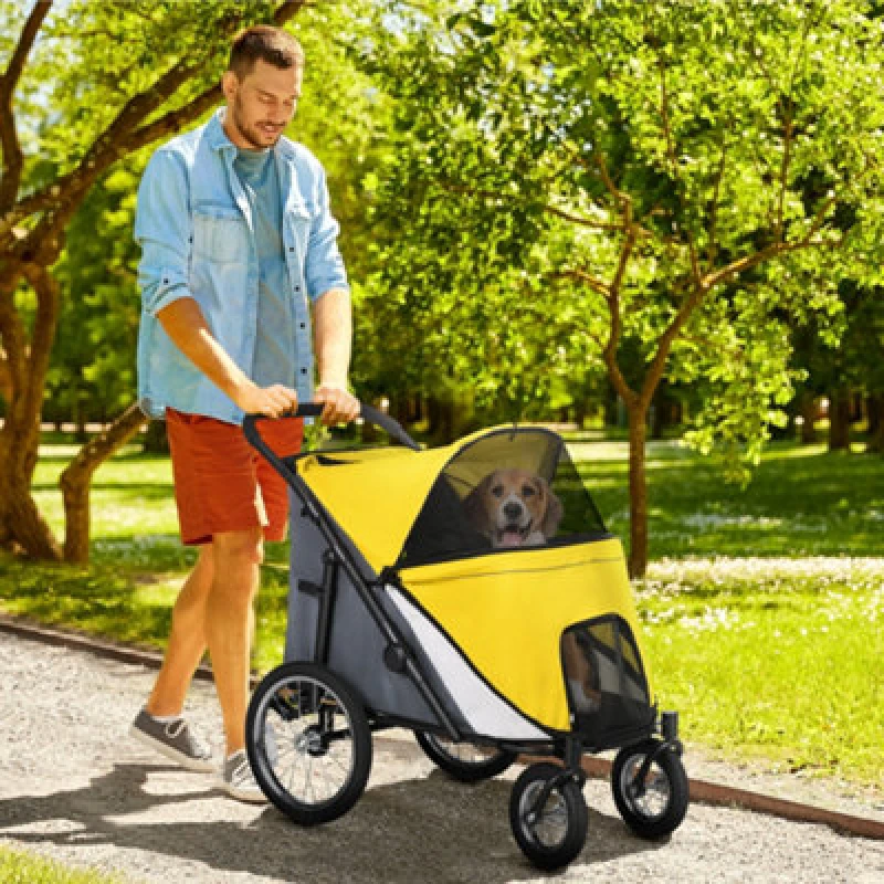 Image of PawHut Pet Stroller Foldable Design with Cushion for m and l Dogs Yellow - Pawhut 5056725531362