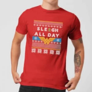 Image of Wonder Woman 'Sleigh All Day Mens Christmas T-Shirt - Red - M