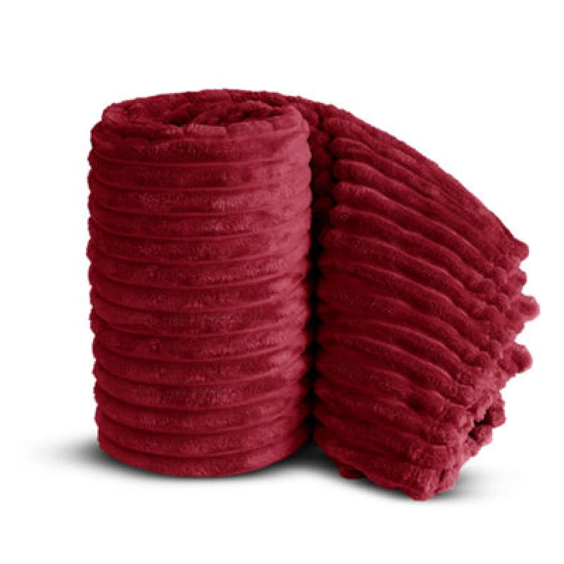 Image of Velosso Elegant Thermal Plush Ribbed Throw Blanket In Modern Style For Sofa, Bed In 150Cm X 200Cm - Red