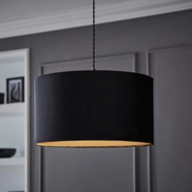 Image of VALUELIGHTS Velvet Ceiling Light Shade Lampshade Drum Pendant Easy Fit - Large - Black 26299