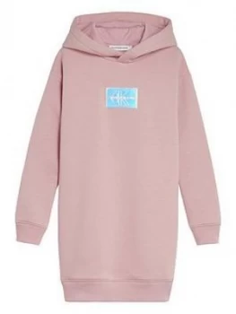 Image of Calvin Klein Jeans Girls Monogram Badge Hoodie Dress - Pink