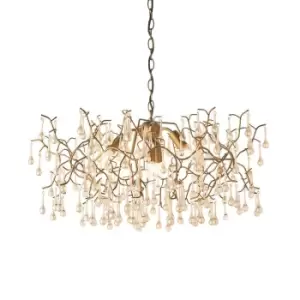 Image of Aged Gold Branch Ceiling Chandelier - Glass Droplets - Decorative Light Fitting