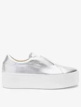 Image of Mint Velvet Ellie Metallic Flatform Slip On Trainer, Silver, Size 39, Women