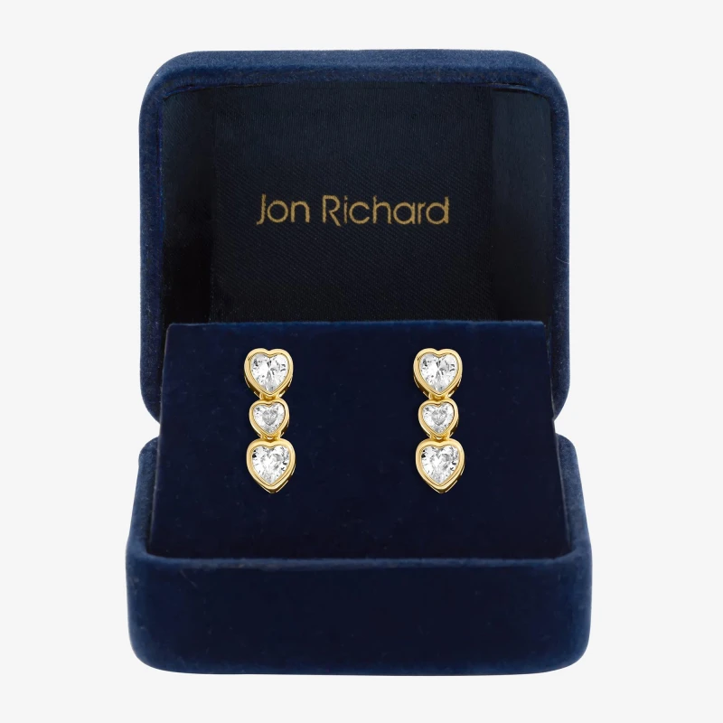 Image of Jon Richard Gold Plated Cubic Zirconia Heart Drop Earrings Drop Earrings One Size Gold 71623410000