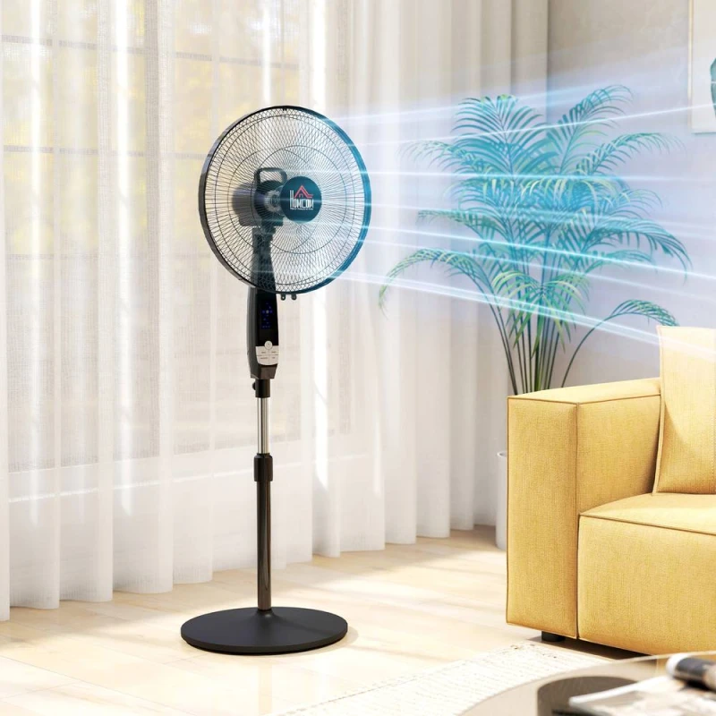 Image of HOMCOM 16" Oscillation Cooling Fan with Remote Adjustable Height in Black Unisex