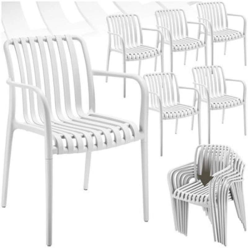 Image of Tectake Garden Chairs Alcudia - Weather-Resistant, Durable And Long-Lasting Plastic - Cream - Set Of 6