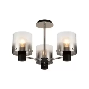 Image of Luminosa Semi Ceiling Light, 3 x E27, Black, Smoke Fade Glass