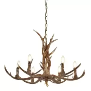 Image of Searchlight Stag - 6 Light Multi Arm Ceiling Pendant Rustic brown, E14