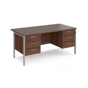 Image of Office Desk Rectangular Desk 1600mm With Double Pedestal Walnut Top With Silver Frame 800mm Depth Maestro 25 MH16P33SW