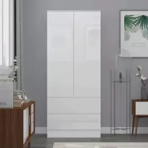 Image of FWStyle White Gloss Modern Scandinavian 2 Door 2 Drawer Combination Wardrobe