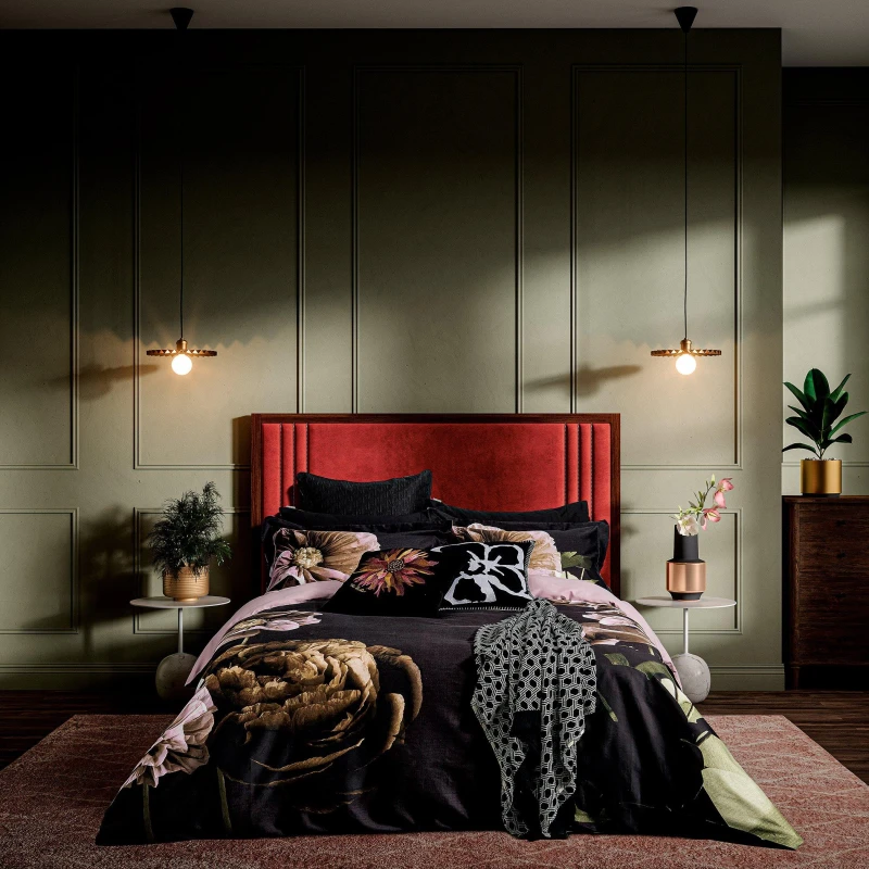 Image of Ted Baker 'Paper Floral' Cotton Duvet Cover Set in Black Size: Single Black Single Unisex 5016709719018