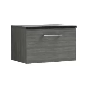 Image of Nuie Arno Anthracite 600mm Wall Hung Single Drawer Vanity Unit with Sparkling Black Laminate Worktop - ARN522LSB - Anthracite