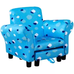Image of HOMCOM Childrens Sofa Mini Sofa Wood Frame w/ Footrest Anti Slip Legs High Back Arms Bedroom Playroom Furniture Cute Cloud Star Blue