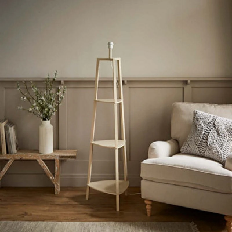Image of ValueLights ValueLights Hiru 3 Tier Wooden Tripod Shelf Corner Floor Lamp Base in Cream Cream One Size Unisex 5016529275015