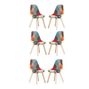 Image of Tulip Patchwork Fabric Upholstered Dining Chair - Set of 6 - Multicoloured - Multi