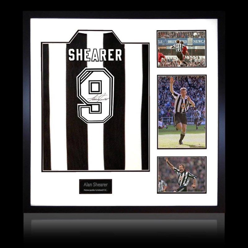 Image of The Fan Cave Alan Shearer Signed Retro Newcastle United Shirt E Black unisex 820x820mm