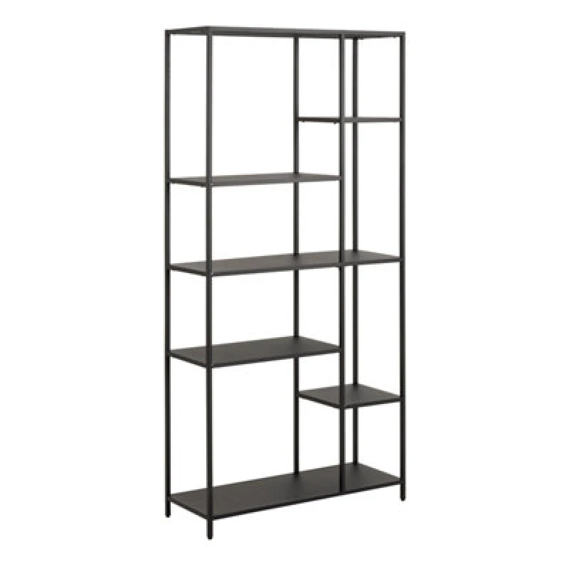 Image of Furniture To Go Newcastle Asymmetrical Bookcase With 6 Shelves In Matt Black