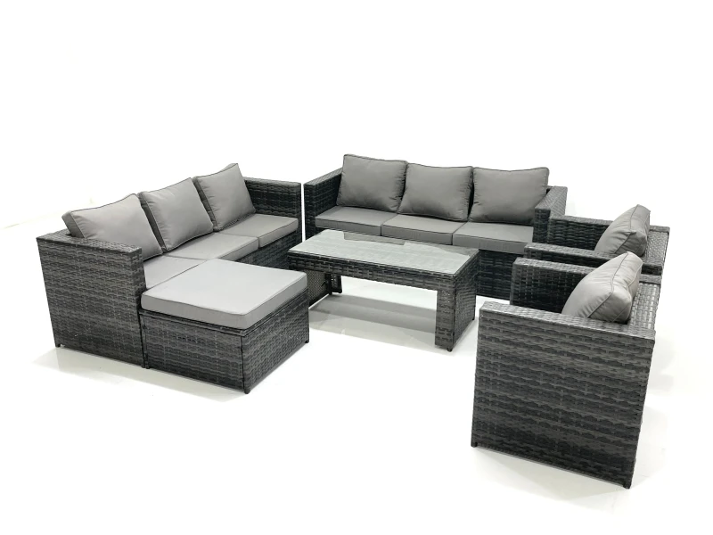 Image of Fimous Rattan Garden Furniture Sofa Set with Coffee table Armchair Big Footstool Dark Grey Mixed Dark Grey