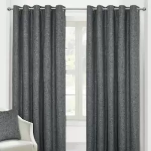 Image of Homescapes - homecapes Dark Grey Heavy Boucle Textured Blackout Lined Eyelet Curtain Pair, 90 x 90'