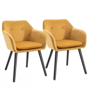 Image of HOMCOM Modern Upholstered Fabric Bucket Seat Dining Armchairs Set Of 2 Yellow