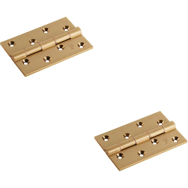 Image of Loops 2x PAIR 102 x 67 x 4mm Brass Washered Butt Hinge Satin Brass Internal Door Metallics