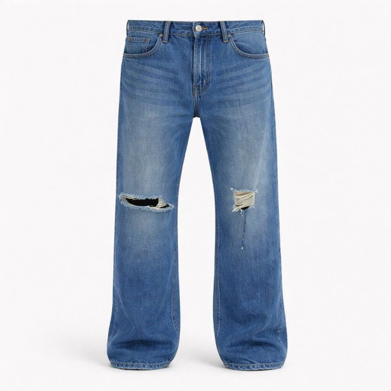 Image of Firetrap Mens Rip Jean Straight Leg Jeans Med Blue Wash male 32W S