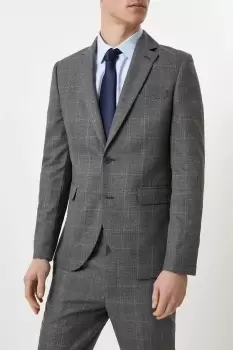 Image of Skinny Grey Blue Highlight Check Suit Jacket