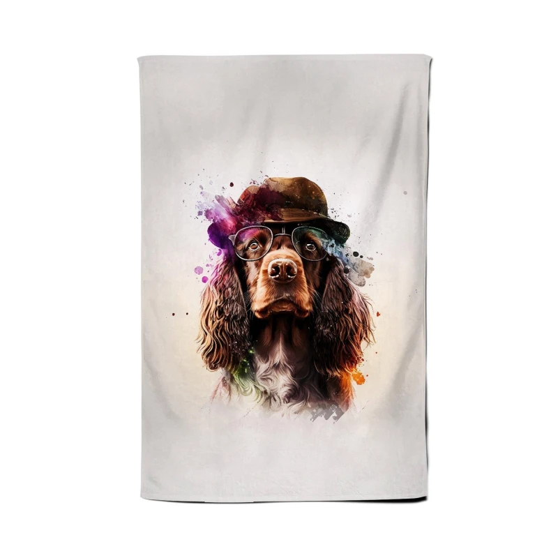 Image of Warren Reed - Designer English Cocker Spaniel With Glasses Splashart Tea Towel Multicolor Unisex