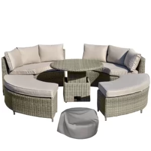 Image of Outsunny 8-Seater Outdoor PE Rattan Patio Furniture Set Lounge Chair Round Daybed Liftable Coffee Table Conversation Set with Olefin Cushion