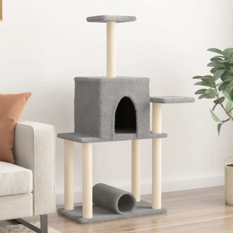 Image of vidaXL Cat Tree with Sisal Scratching Posts Light Grey 122 cm, Grey 172089