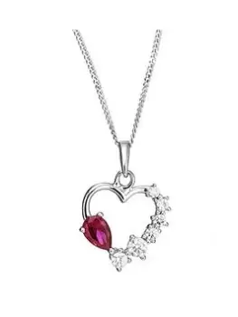 Image of The Love Silver Collection Sterling Silver Created Ruby & Cubic Zirconia Heart Pendant Necklace