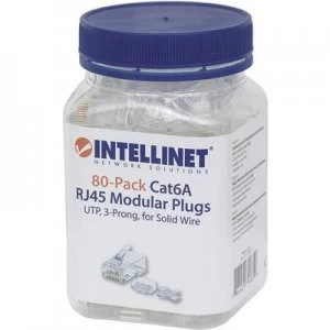 Image of INTELLINET 80er-Pack Cat6A RJ45 modular plug UTP 3-point wire contacting for solid wire 80 plugs in the beaker Crimp contact Transparent Intellinet 79