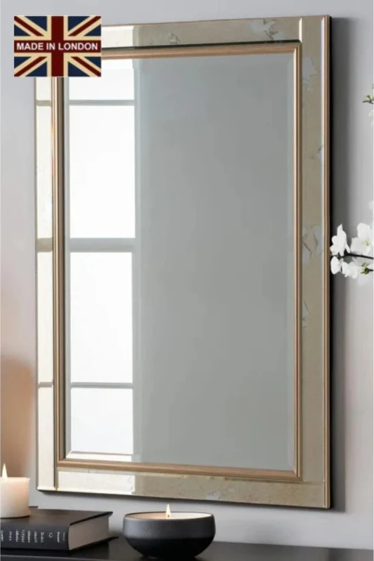 Image of Yearn Mirrors Yearn Mirrors Antique Mottled Brass Wall Mirror Bevelled in Gold Gold One Size Unisex 0716053067555