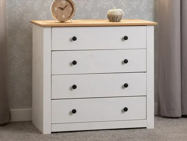 Image of Seconique Panama White and Waxed Pine 4 Drawer Chest of Drawers