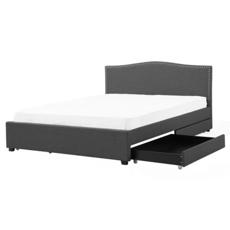 Image of Beliani Bed With Storage Drawers Fabric Montpellier 160 X 200 Cm (Eu King Size) Dark Grey