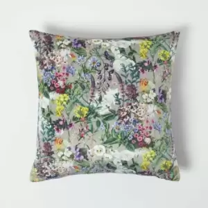 Image of Homescapes - Floral Botanical Garden Purple Cushion 46 x 46cm - Purple, Taupe