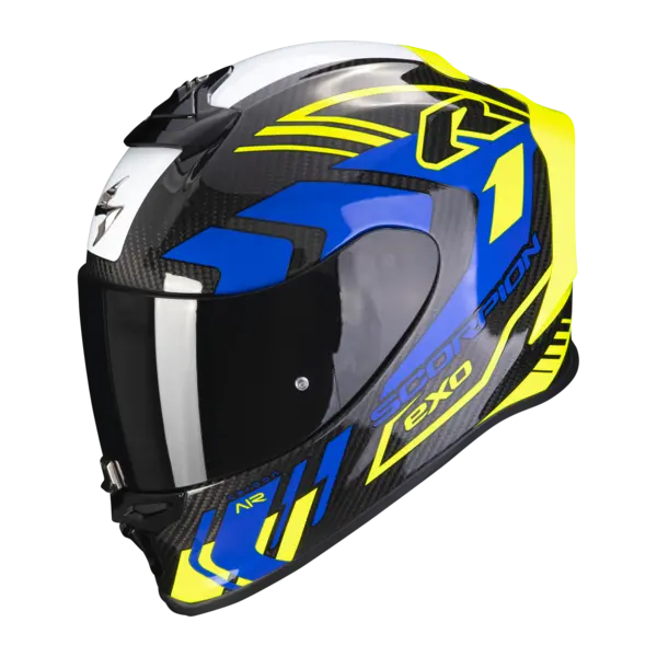 Image of Scorpion Exo-R1 Evo Carbon Air Supra Black-Neon Yellow-Blue Full Face Helmet XL