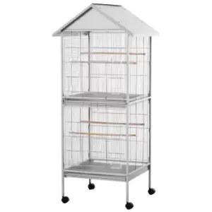 Image of PawHut Metal Bird Cage w/ Feeders for Small and Medium Sized Birds - White