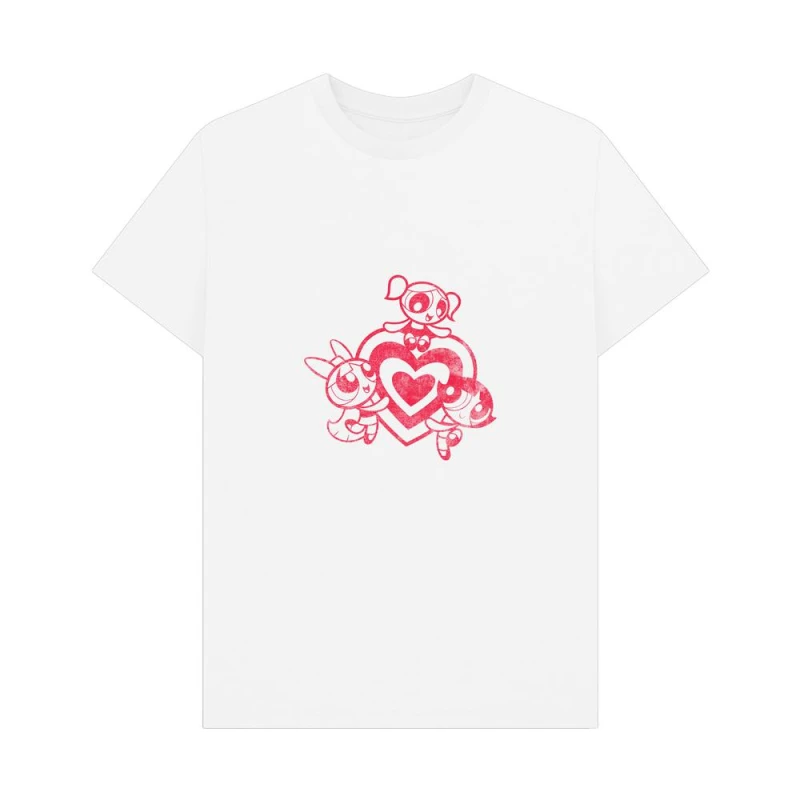 Image of Powerpuff Girls Mens Outline Graphic T-Shirt in White Size: Small White Male S