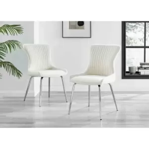 Image of Furniture Box 2x Nora Cream Velvet Silver Leg Dining Chairs