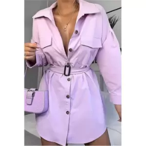 Image of I Saw It First Lilac Drop Shoulder Belted Oversized Shirt Dress - Purple