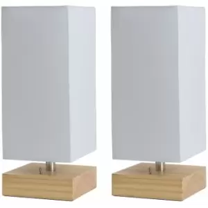 Image of Minisun - 2 x Pine Wood & White Bedside Table Lamps With USB Charging Port