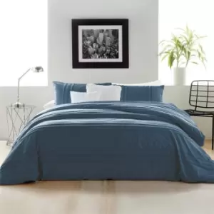 Image of DKNY Chenille Stripe Cotton Duvet Cover - Blue