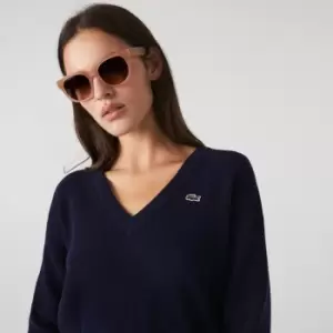 Image of Womens Lacoste V-Neck Sweater Size 8 Navy Blue